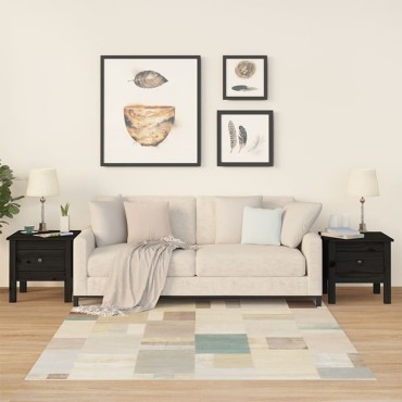 vidaXL Βοηθητικά Τραπέζια 2 τεμ. Μαύρος 40x40x39cm Μασίφ Ξύλο Πεύκου