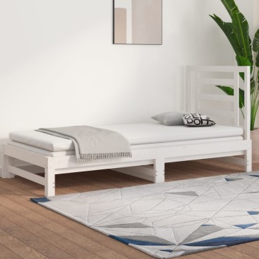 vidaXL Καναπές Κρεβάτι Συρόμενος Λευκός 2x(90x190)cm από Μασίφ Πεύκο 1 τεμ. - Μονό