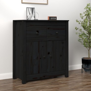 vidaXL Συρταριέρα Μαύρος 70x35x80cm από Μασίφ Ξύλο Πεύκου 1 τεμ.