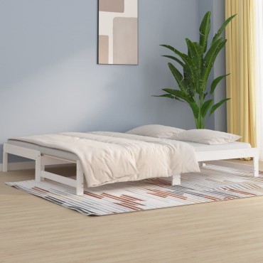 vidaXL Καναπές Κρεβάτι Συρόμενος Λευκός 2x(90x190)cm από Μασίφ Πεύκο 1 τεμ. - Μονό