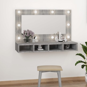 vidaXL Έπιπλο Καθρέπτη με LED Γκρι Sonoma 90x31,5x62cm 1 τεμ.