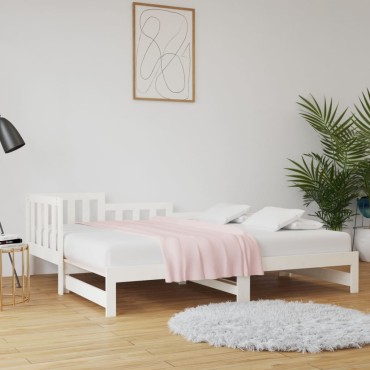 vidaXL Καναπές Κρεβάτι Συρόμενος Λευκός 2x(90x190)cm από Μασίφ Πεύκο 1 τεμ. - Μονό