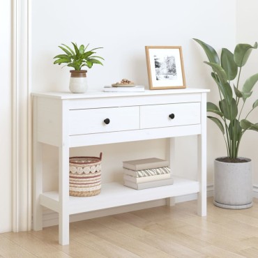 vidaXL Τραπέζι Κονσόλα Λευκό 100x35x75cm από Μασίφ Ξύλο Πεύκου 1 τεμ.