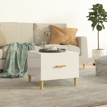 vidaXL Τραπεζάκι Σαλονιού Γυαλ. Λευκό 50x50x40cm Επεξεργασμένο Ξύλο 1 τεμ.