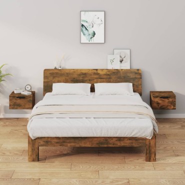 vidaXL Κομοδίνα Επιτοίχια 2 τεμ. Καπνιστή Δρυς 34x30x20cm