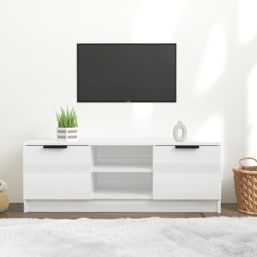 vidaXL Έπιπλο Τηλεόρασης Γυαλ. Λευκό 102x35x36,5cm Επεξεργασμένο Ξύλο