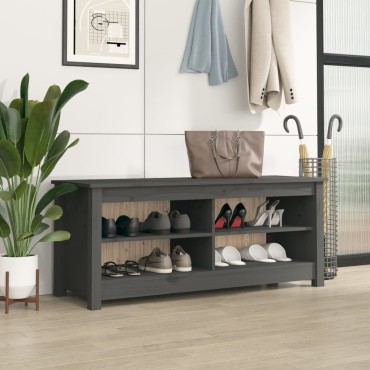 vidaXL Παπουτσοθήκη Γκρι 110x38x45,5cm από Μασίφ Ξύλο Πεύκου