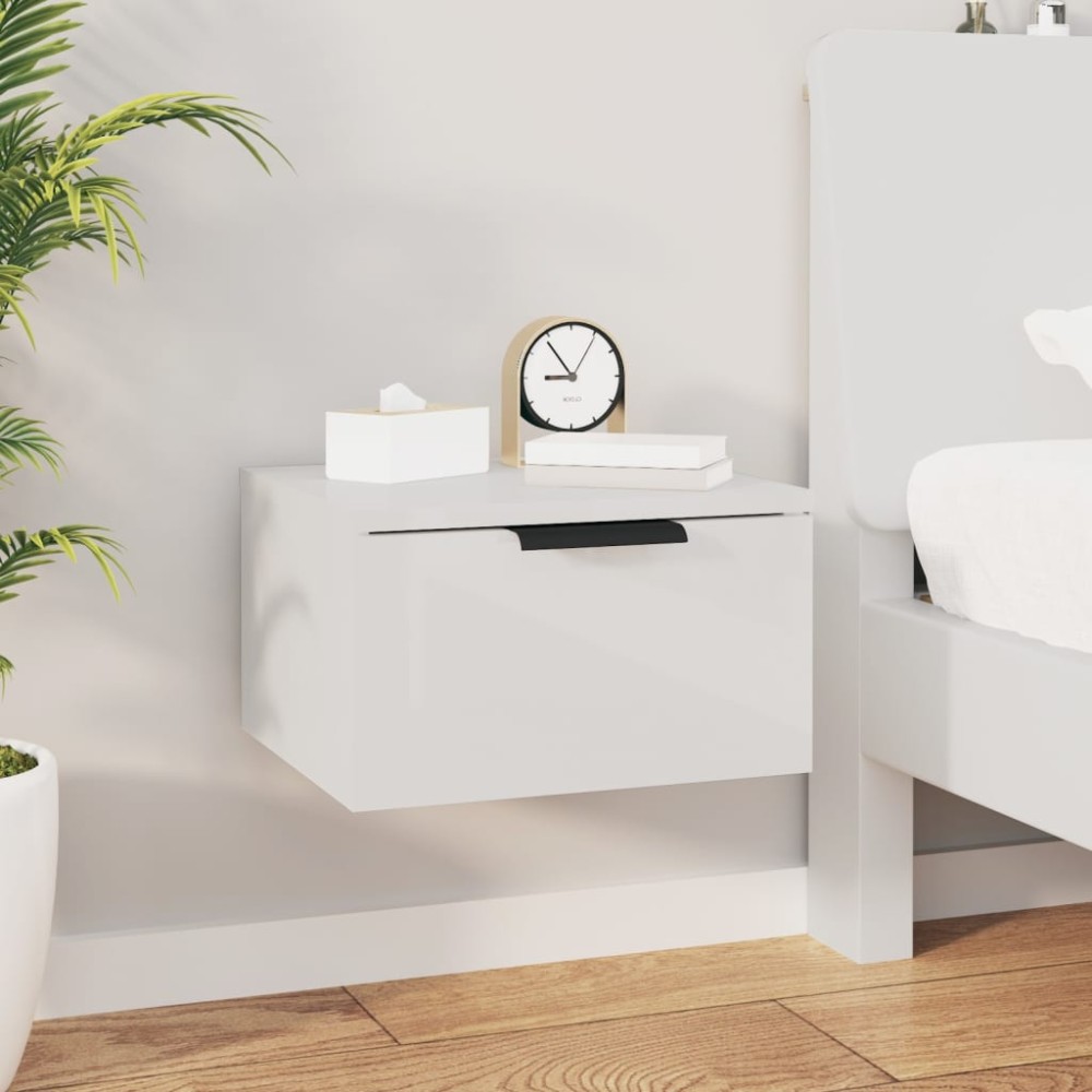 vidaXL Κομοδίνο Επιτοίχιο Γυαλιστερό Λευκό 34x30x20cm 1 τεμ.