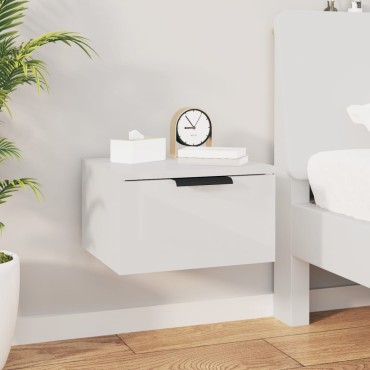 vidaXL Κομοδίνο Επιτοίχιο Γυαλιστερό Λευκό 34x30x20cm 1 τεμ.
