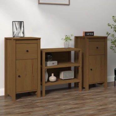 vidaXL Συρταριέρες 2 τεμ. Καφέ Μελί 40x35x80cm από Μασίφ Ξύλο Πεύκου