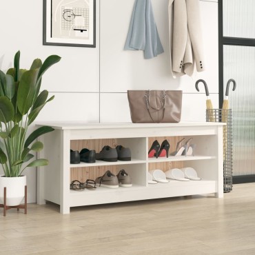 vidaXL Παπουτσοθήκη Λευκό 110x38x45,5cm από Μασίφ Ξύλο Πεύκου