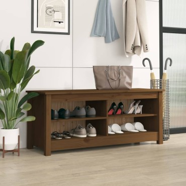 vidaXL Παπουτσοθήκη Μελί 110x38x45,5cm από Μασίφ Ξύλο Πεύκου