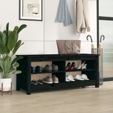 vidaXL Παπουτσοθήκη Μαύρο 110x38x45,5cm από Μασίφ Ξύλο Πεύκου