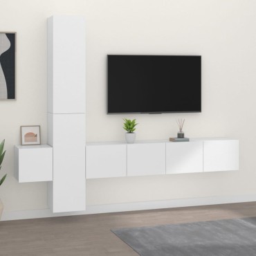 vidaXL Σετ Επίπλου Τηλεόρασης 5 τεμ. Λευκό από Επεξεργασμένο Ξύλο