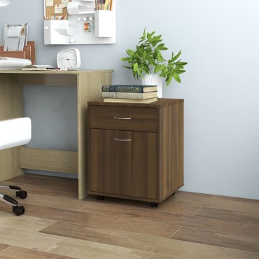 vidaXL Ντουλάπι Με Ροδάκια Καφέ Δρυς 45x38x54cm Επεξεργ. Ξύλο 1 τεμ.