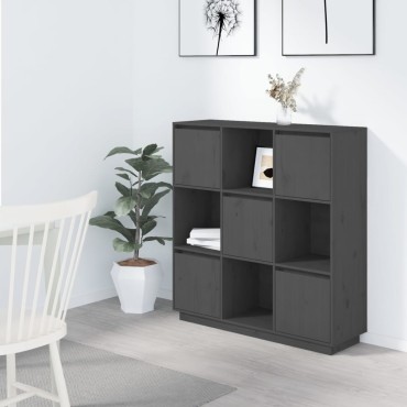 vidaXL Ντουλάπι Ψηλό Γκρι 110,5x35x117cm από Μασίφ Ξύλο Πεύκου 1 τεμ.