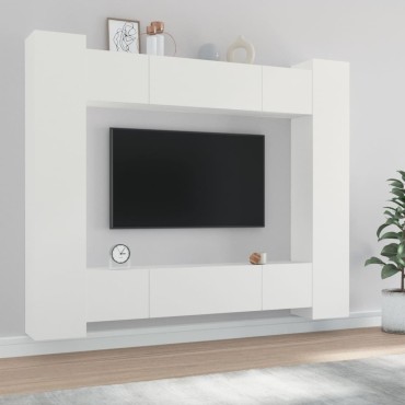 vidaXL Σετ Επίπλου Τηλεόρασης 8 τεμ. Λευκό από Επεξεργασμένο Ξύλο