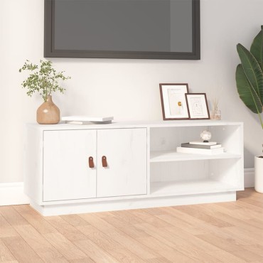vidaXL Έπιπλο Τηλεόρασης Λευκό 105x34x40cm από Μασίφ Ξύλο Πεύκου