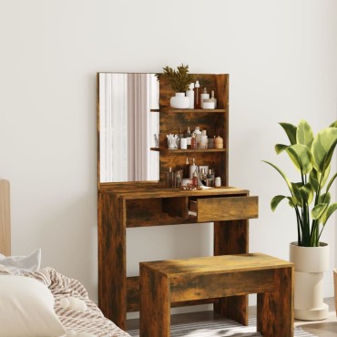 vidaXL Μπουντουάρ με Καθρέφτη Καπνιστή Δρυς 74,5x40x141cm