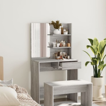 vidaXL Μπουντουάρ με Καθρέφτη Γκρι Sonoma 74,5x40x141cm