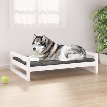 vidaXL Κρεβάτι Σκύλου άσπρο 105,5x75,5x28 εκ. από Μασίφ Ξύλο Πεύκου