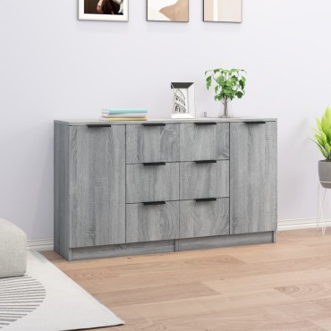 vidaXL Ντουλάπι 2 τεμ. Γκρι Sonoma 60x30x70cm από Επεξεργασμένο Ξύλο