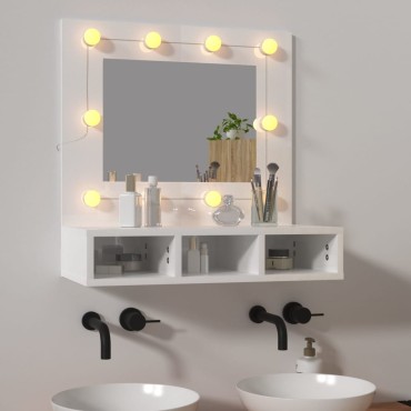 vidaXL Έπιπλο Καθρέπτη με LED Γυαλιστερό Λευκό 60x31,5x62cm 1 τεμ.