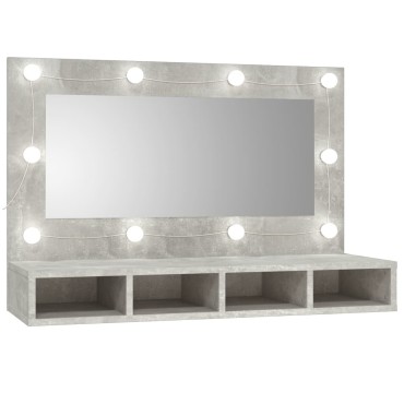 vidaXL Έπιπλο Καθρέπτη με LED Γκρι Σκυροδέματος 90x31,5x62cm 1 τεμ.