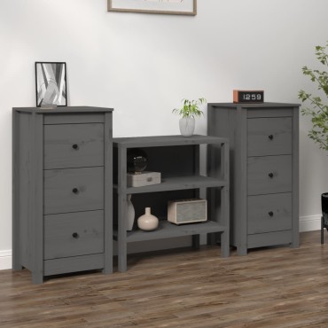 vidaXL Συρταριέρες 2 τεμ. Γκρι 40x35x80cm από Μασίφ Ξύλο Πεύκου