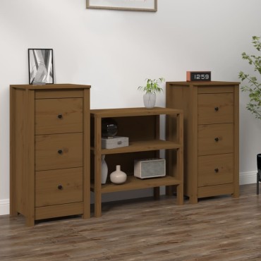 vidaXL Συρταριέρες 2 τεμ. Καφέ Μελί 40x35x80cm από Μασίφ Ξύλο Πεύκου