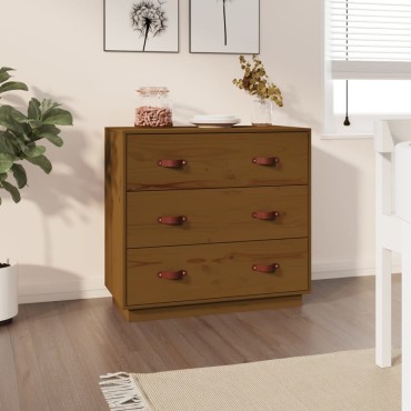 vidaXL Συρταριέρα Καφέ Μελί 80x4x75cm από Μασίφ Ξύλο Πεύκου 1 τεμ.