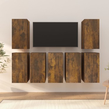 vidaXL Έπιπλα Τηλεόρασης 7 τεμ. Καπν. Δρυς 30,5x30x60cm Επ. Ξύλο