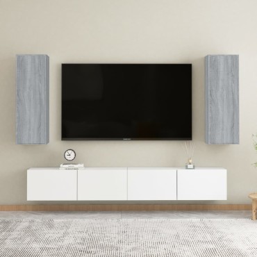 vidaXL Έπιπλα Τηλεόρασης 2 τεμ. Γκρι Sonoma30,5x30x90cm Επεξ. Ξύλο