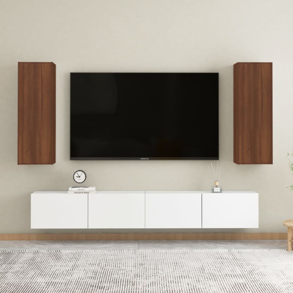 vidaXL Έπιπλα Τηλεόρασης 2 τεμ. Καφέ Δρυς 30,5x30x90cm Επεξ. Ξύλο