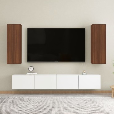 vidaXL Έπιπλα Τηλεόρασης 2 τεμ. Καφέ Δρυς 30,5x30x90cm Επεξ. Ξύλο