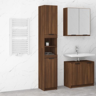 vidaXL Ντουλάπι Μπάνιου Καφέ Δρυς 32x34x188,5cm Επεξεργασμένο Ξύλο 1 τεμ.