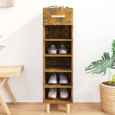 vidaXL Παπουτσοθήκη Καπνιστή Δρυς 30x35x105cm από Επεξεργασμένο Ξύλο