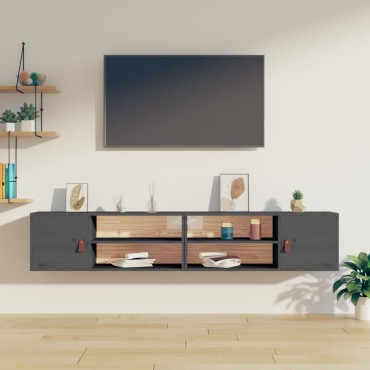 vidaXL Ντουλάπια Τοίχου 2 τεμ. Γκρι 80x30x30cm από Μασίφ Ξύλο Πεύκου