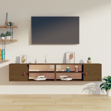 vidaXL Ντουλάπια Τοίχου 2 τεμ. Καφέ Μελί 80x30x30cm Μασίφ Ξύλο Πεύκου