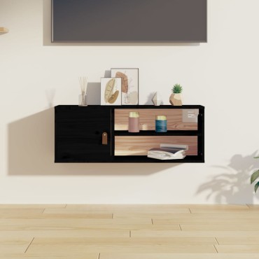 vidaXL Ντουλάπι Τοίχου Μαύρο 80x30x30cm από Μασίφ Ξύλο Πεύκου 1 τεμ.