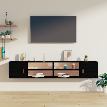 vidaXL Ντουλάπια Τοίχου 2 τεμ. Μαύρα 80x30x30cm από Μασίφ Ξύλο Πεύκου