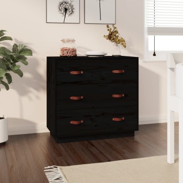 vidaXL Ντουλάπι Μαύρος 80x40x75cm από Μασίφ Ξύλο Πεύκου 1 τεμ.