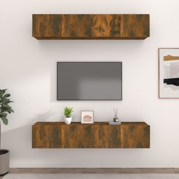 vidaXL Έπιπλα Τηλεόρασης 4 τεμ. Καπνιστή Δρυς 80x30x30cm Επεξ. Ξύλο