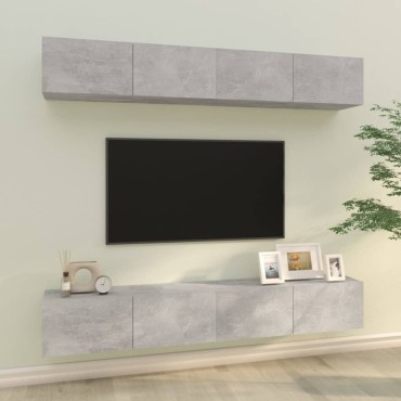 vidaXL Έπιπλα Τηλεόρασης Τοίχου 4 τεμ. Γκρι 100x30x30cm Επεξεργ. Ξύλο
