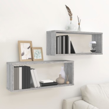 vidaXL Ραφιέρες Τοίχου Κύβος 2 τεμ. Γκρι Sonoma 60x15x23cm Επεξ. Ξύλο