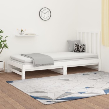 vidaXL Καναπές Κρεβάτι Συρόμενος Λευκός 2x(90x190)cm από Μασίφ Πεύκο 1 τεμ. - Μονό
