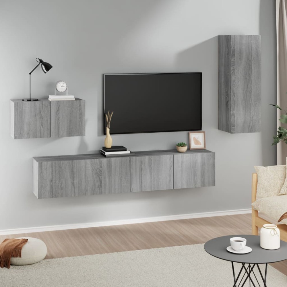 vidaXL Σετ Επίπλων Τηλεόρασης 4 τεμ. Γκρι Sonoma Επεξεργασμένο Ξύλο