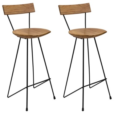 vidaXL Σκαμπό Μπαρ 2 τεμ. από Μασίφ Ξύλο Teak 40x40x103cm