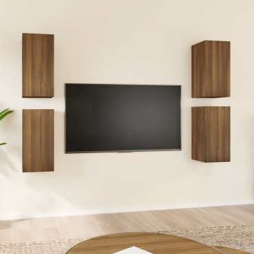 vidaXL Έπιπλα Τηλεόρασης 4 τεμ. Καφέ Δρυς 30,5x30x36cm Επεξ. Ξύλο