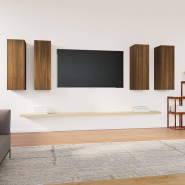 vidaXL Έπιπλα Τηλεόρασης 4 τεμ. Καφέ Δρυς 30,5x30x90cm Επεξ. Ξύλο